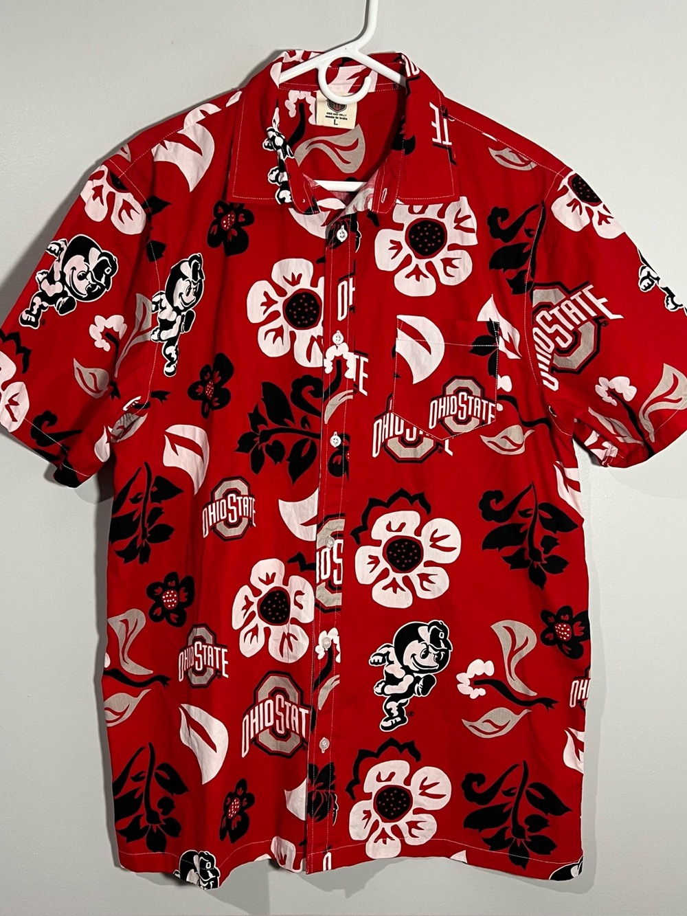 Wes And Willy Ohio State Buckeyes Red Short Sleeve Hawaiian Shirt Mens Large